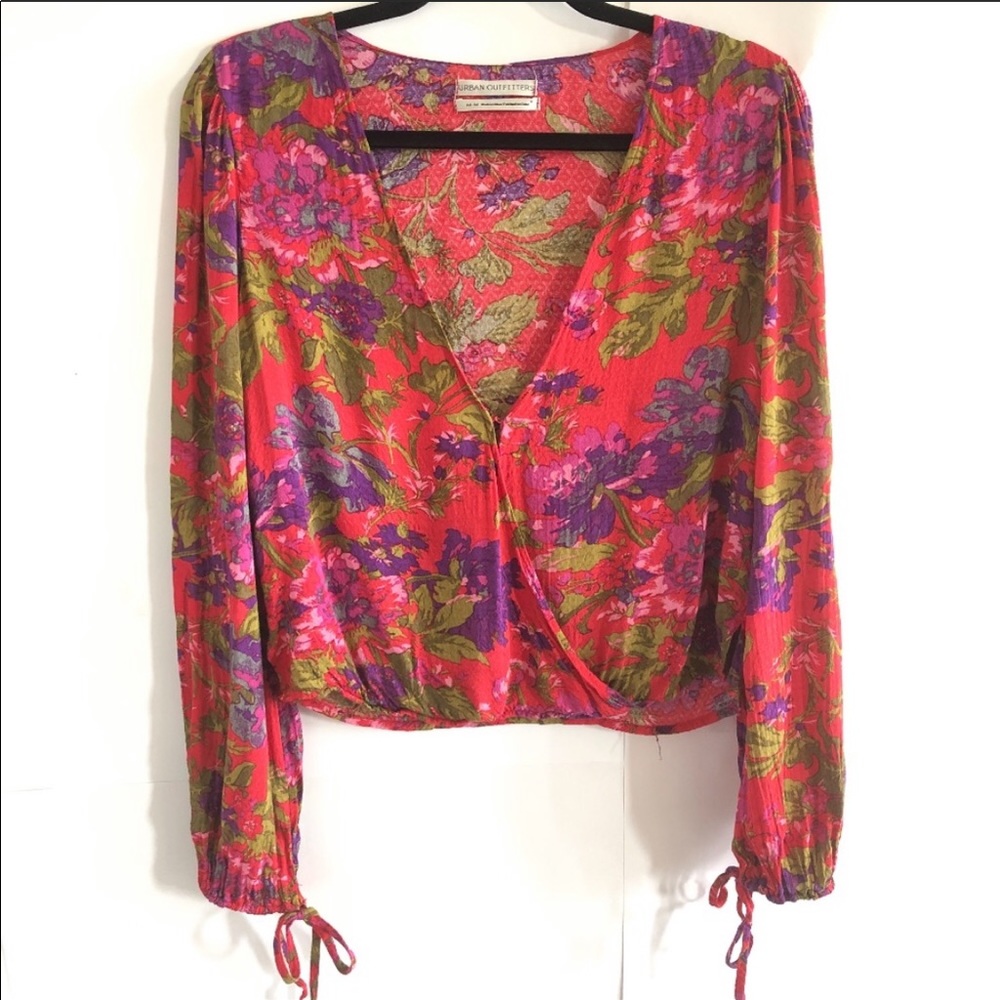 Urban outfitters red floral wrap crop top